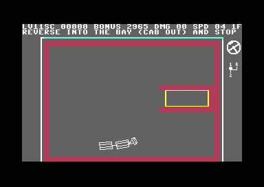 Level 11: truck with two trailers driving forward along the bottom of the yard.